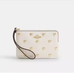Corner Zip Wristlet With Heart Rivets